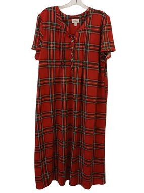 Aria Collection Large Plaid Red Nightgown Short Sleeve Polyester Spandex #I-7